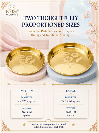 Pure Brass Bhojan Thali with Floral Etching | Pital Plate for Worship & Dining