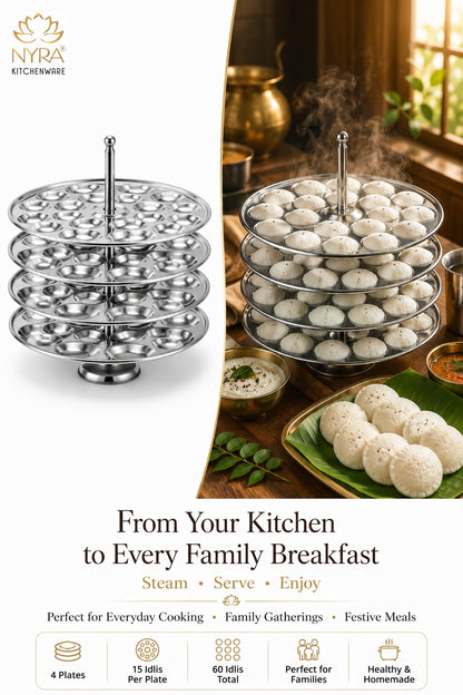 Stainless Steel Mini Idli Stand - 3 & 4 Plates | Makes 45 to 60 Mini Idlis at a time