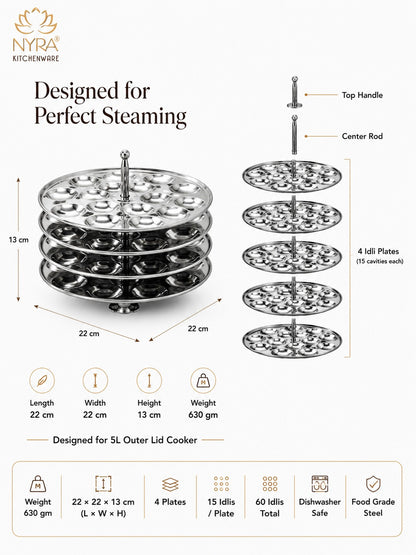 Stainless Steel Mini Idli Stand - 3 & 4 Plates | Makes 45 to 60 Mini Idlis at a time