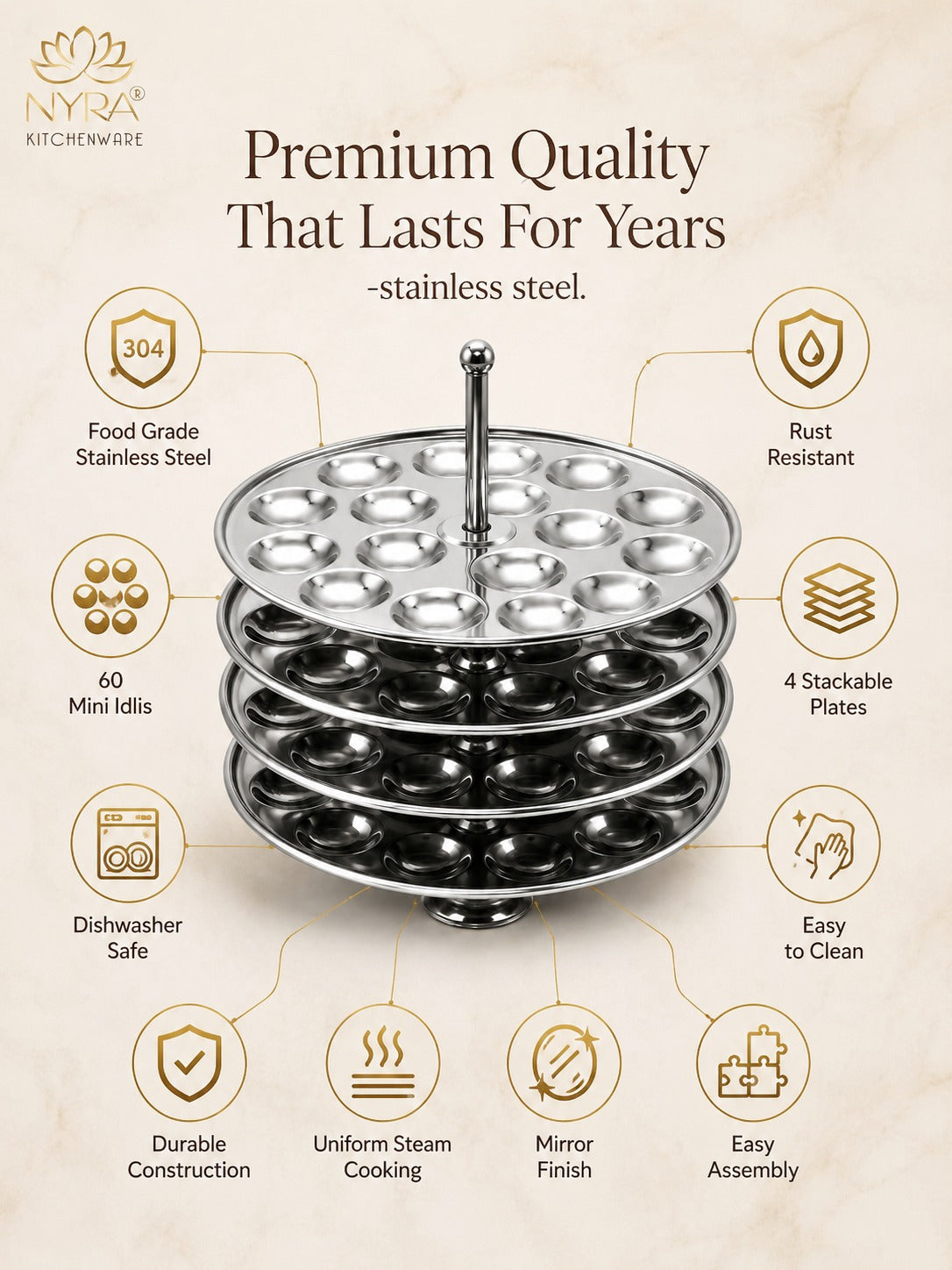 Stainless Steel Mini Idli Stand - 3 & 4 Plates | Makes 45 to 60 Mini Idlis at a time