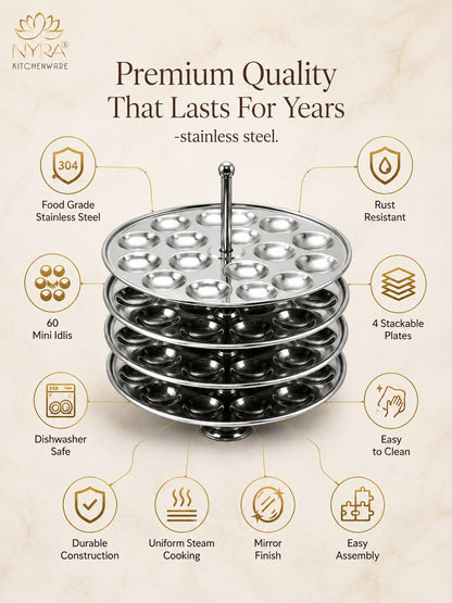 Stainless Steel Mini Idli Stand - 3 & 4 Plates | Makes 45 to 60 Mini Idlis at a time
