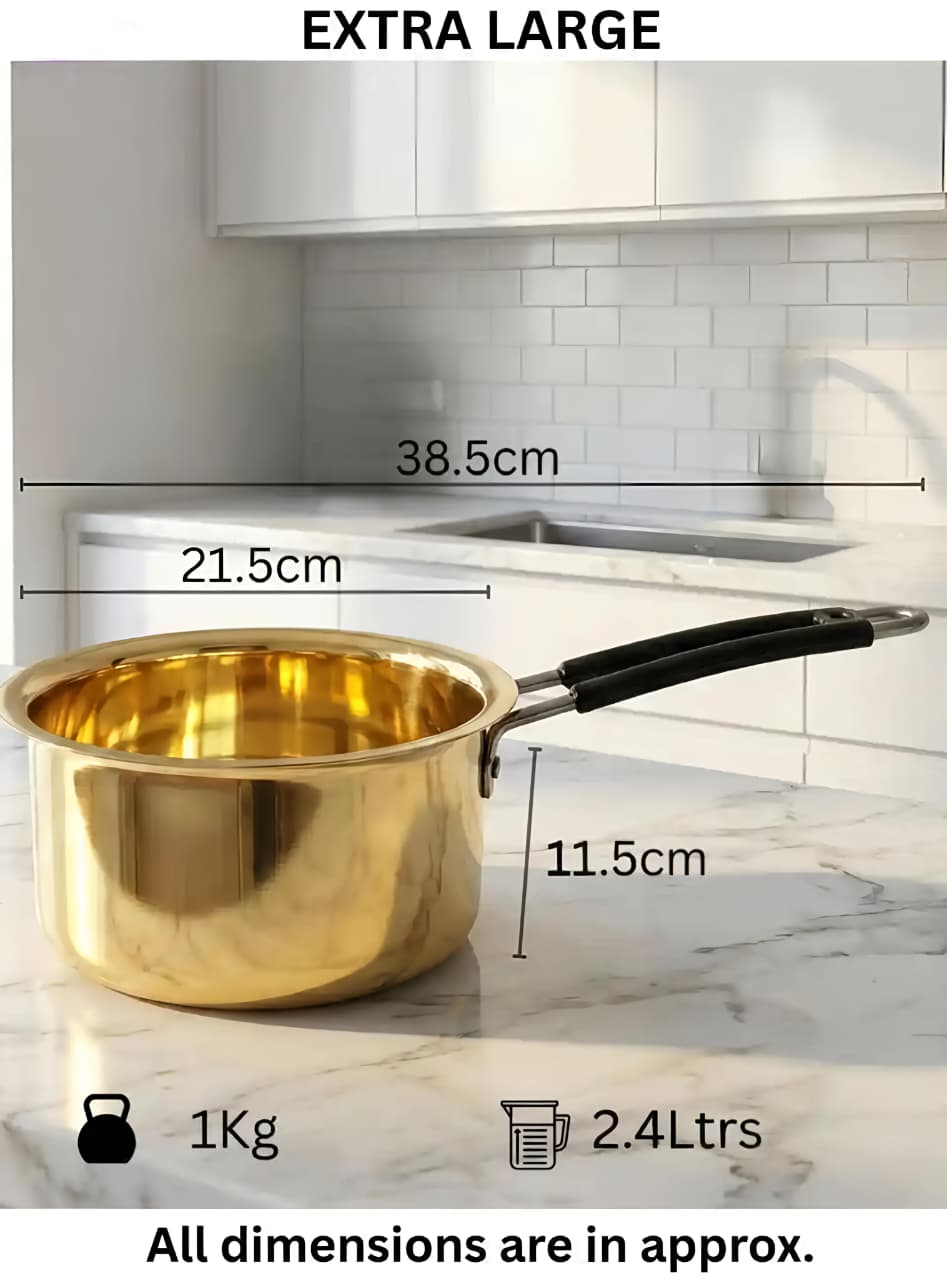 Pure Brass Saucepan - Thick Gauge Body, Ergonomic Heat‑Resistant Black Handle, Gas Stove Compatible | Traditional Indian Cookware