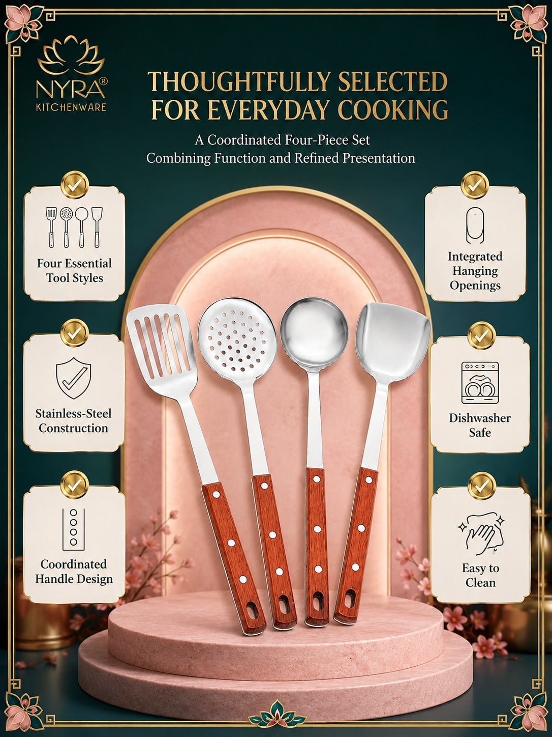 Stainless Steel Kitchen Tool Set for Cooking - Set of 4