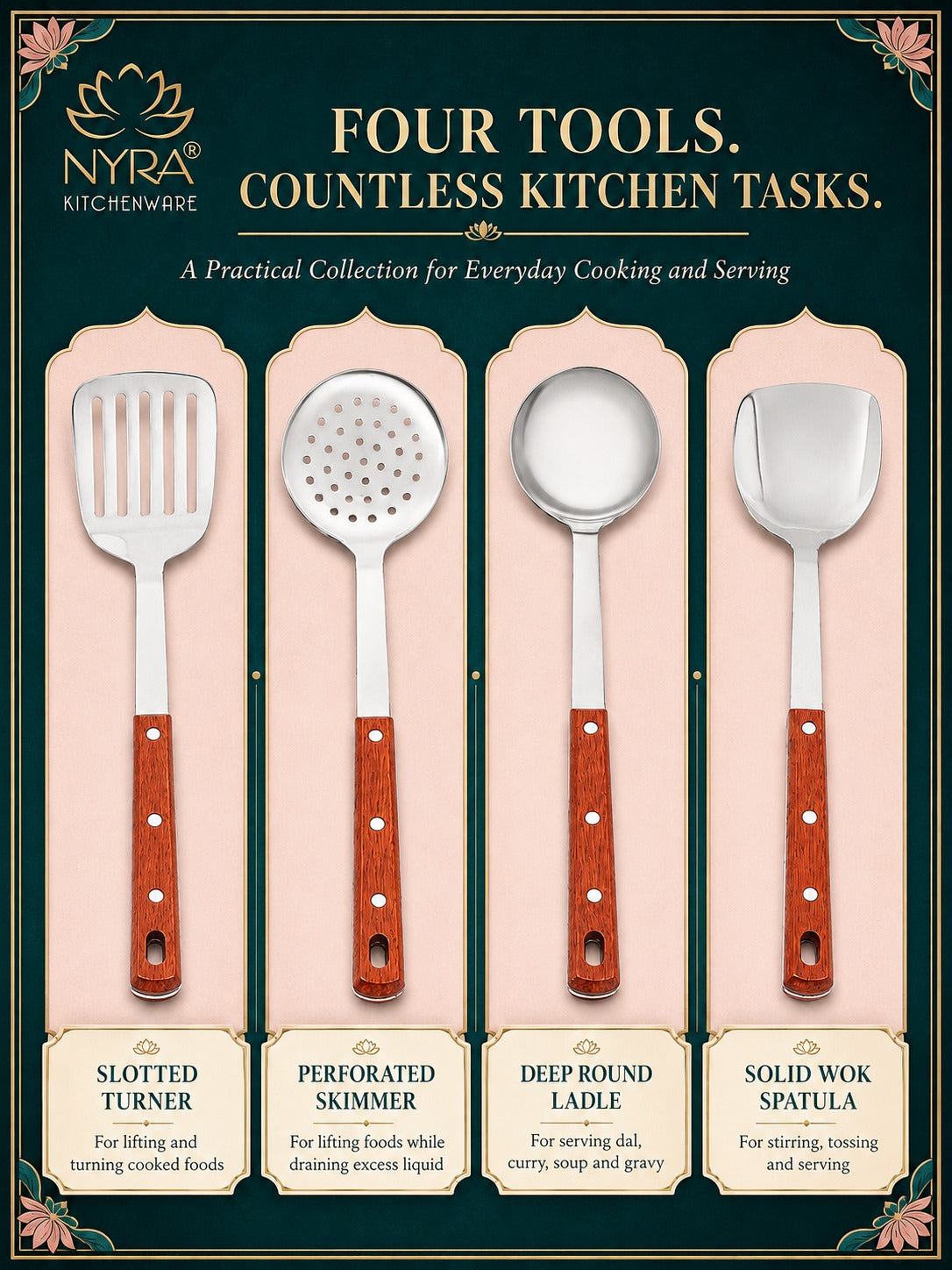 Stainless Steel Kitchen Tool Set for Cooking - Set of 4