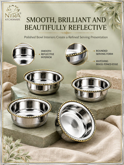 Stainless-Steel Two-Tone Thali Set with Brass detailing – 7 Pcs Set