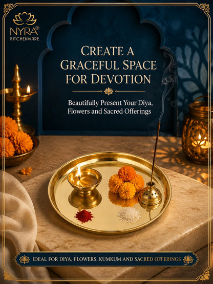 Pure Brass Pooja Thali | Semi-Handmade Pital Aarti Plate for Worship