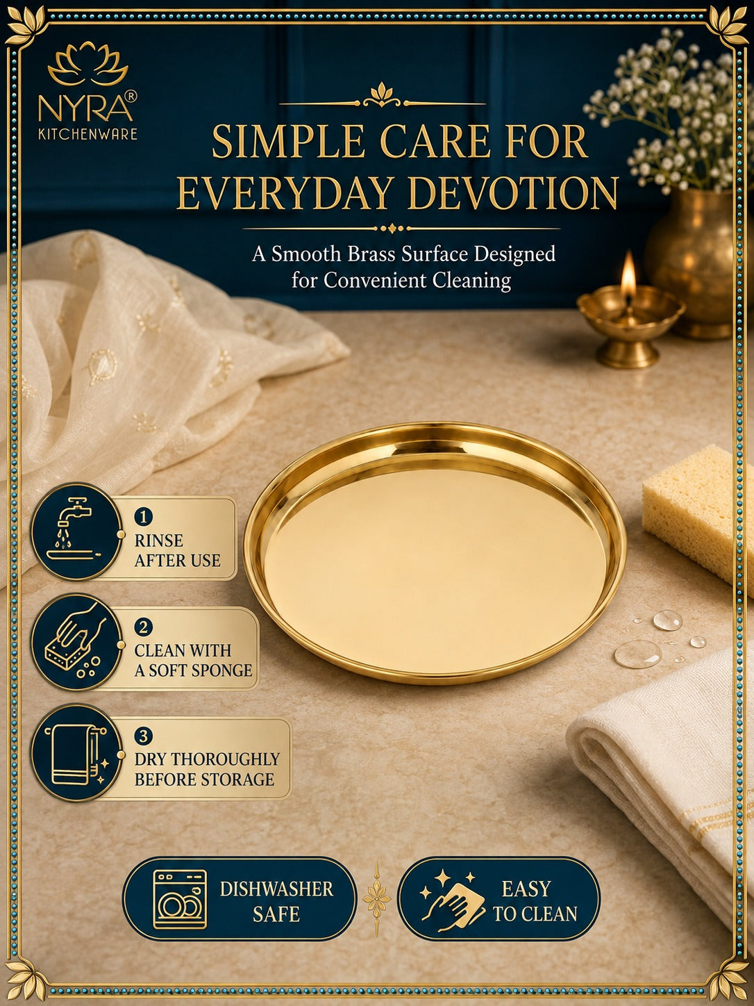 Pure Brass Pooja Thali | Semi-Handmade Pital Aarti Plate for Worship