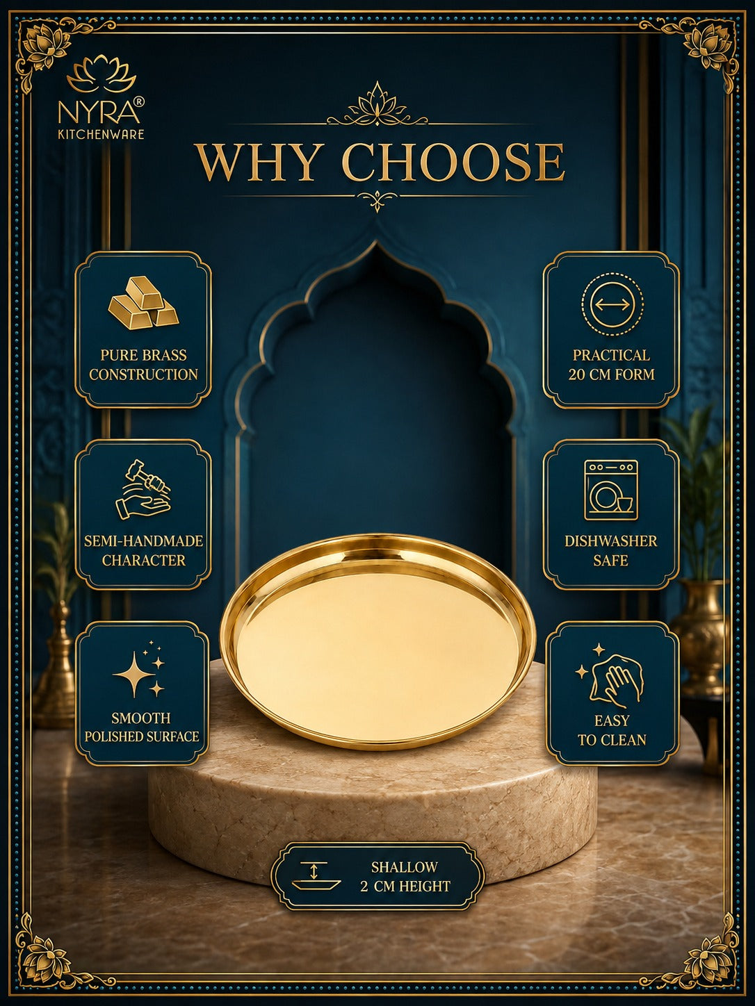 Pure Brass Pooja Thali | Semi-Handmade Pital Aarti Plate for Worship