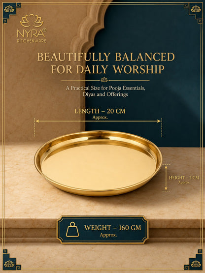 Pure Brass Pooja Thali | Semi-Handmade Pital Aarti Plate for Worship