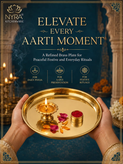 Pure Brass Pooja Thali | Semi-Handmade Pital Aarti Plate for Worship