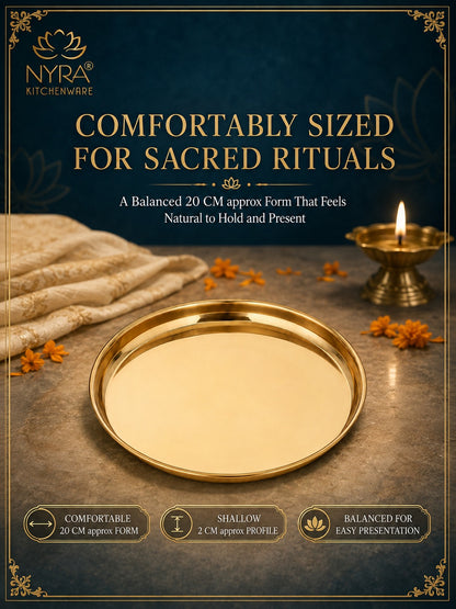 Pure Brass Pooja Thali | Semi-Handmade Pital Aarti Plate for Worship