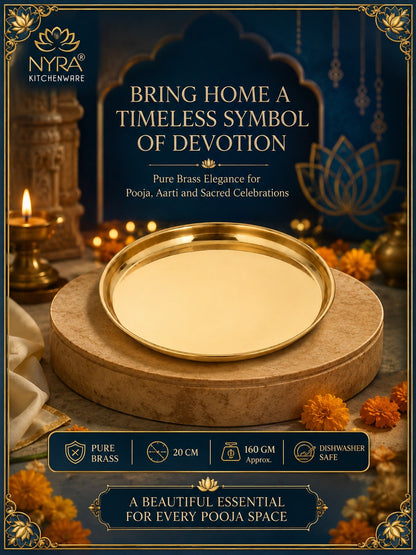 Pure Brass Pooja Thali | Semi-Handmade Pital Aarti Plate for Worship