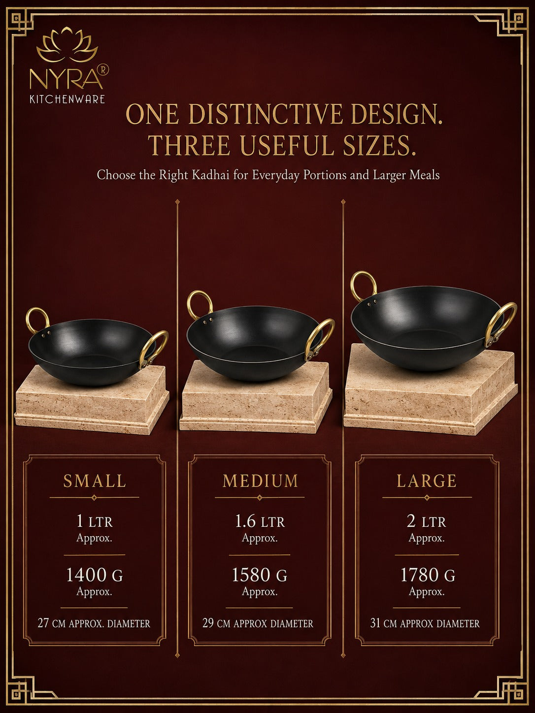 Pure Traditional Black Iron Kadhai | Induction Wok - 3 Sizes
