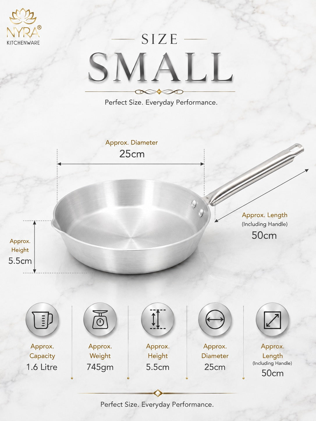 Aluminium Fry Pan with Stainless Steel Handle - for Cooking and Frying