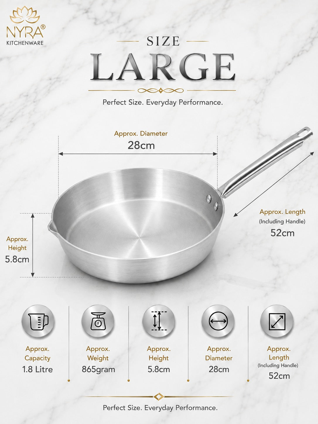 Aluminium Fry Pan with Stainless Steel Handle - for Cooking and Frying