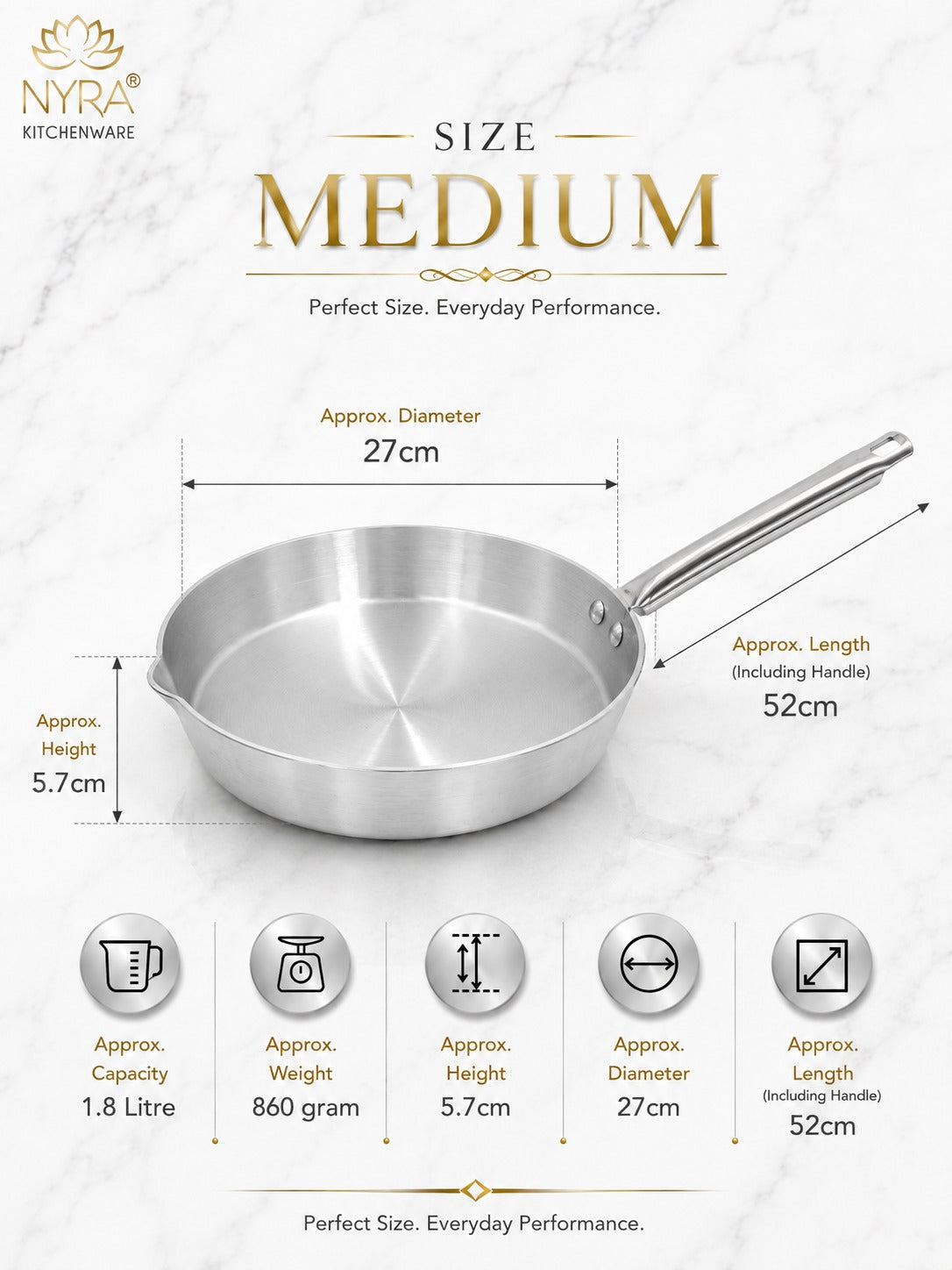 Aluminium Fry Pan with Stainless Steel Handle - for Cooking and Frying