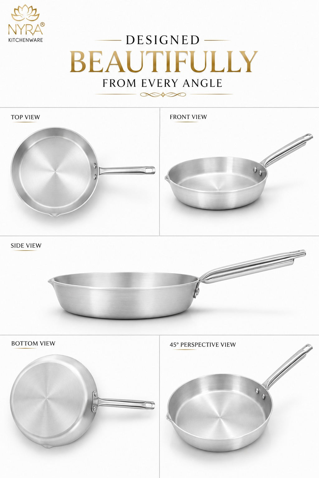 Aluminium Fry Pan with Stainless Steel Handle - for Cooking and Frying