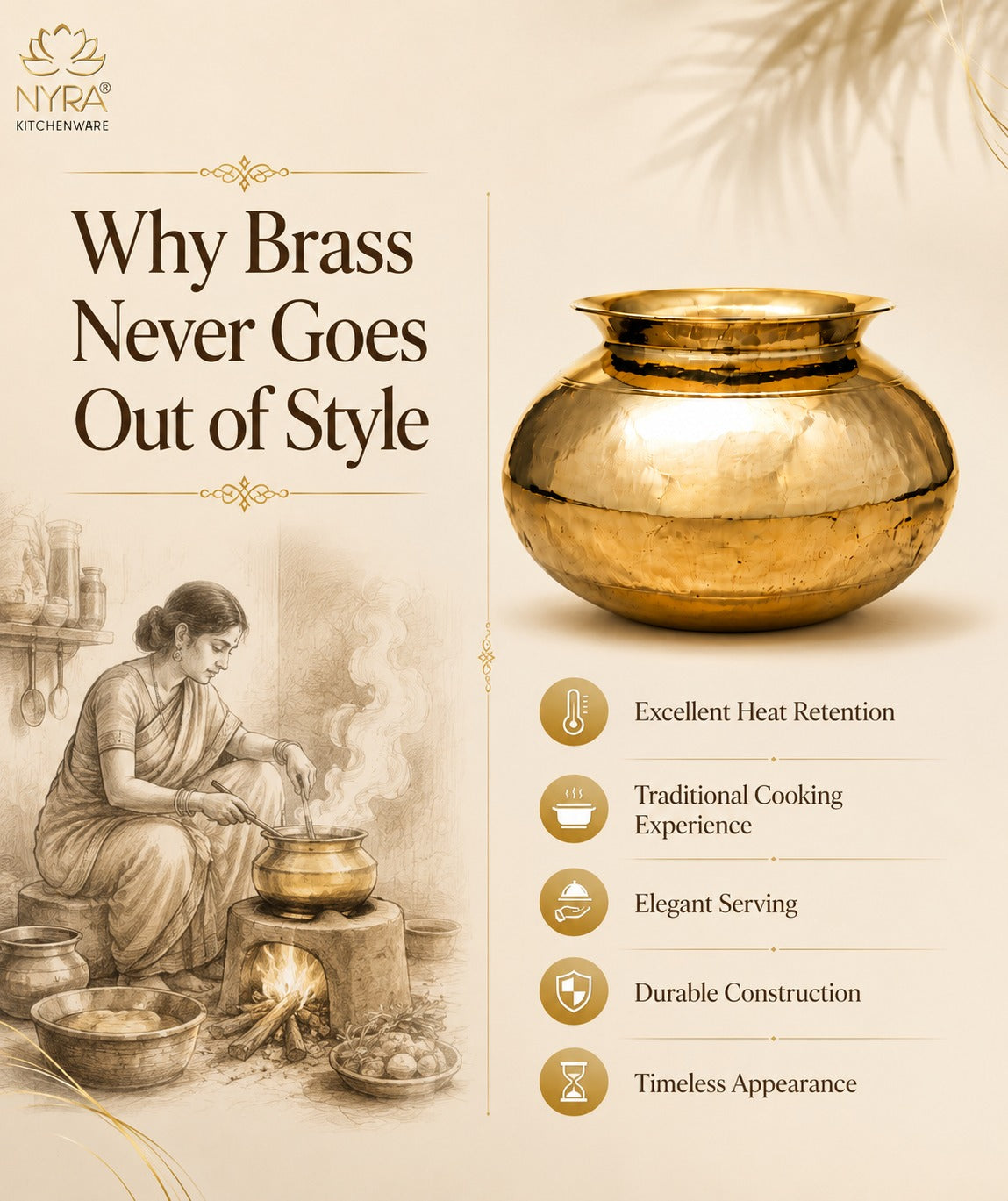 Pure Brass Handi (Peetal Pot) with Smooth Finish | Elegant Serving & Cooking Vessel