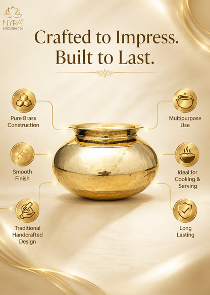 Pure Brass Handi (Peetal Pot) with Smooth Finish | Elegant Serving & Cooking Vessel