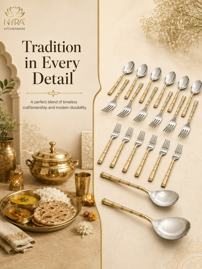 Stainless Steel Brass Traditional Cutlery Set of 15 Pcs