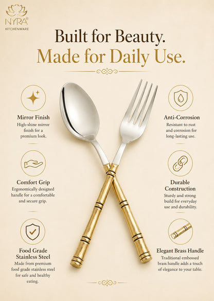 Stainless Steel Brass Traditional Cutlery Set of 15 Pcs