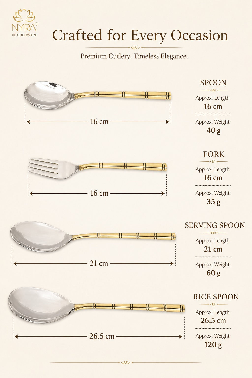 Stainless Steel Brass Traditional Cutlery Set of 15 Pcs