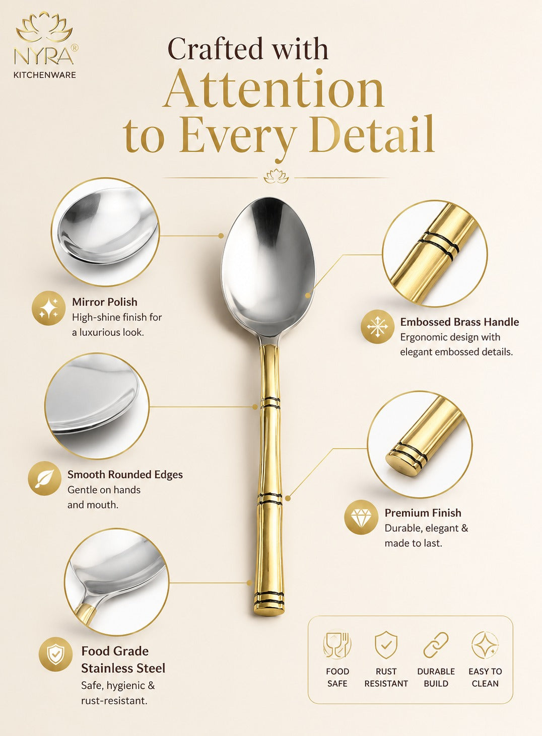 Stainless Steel Brass Traditional Cutlery Set of 15 Pcs