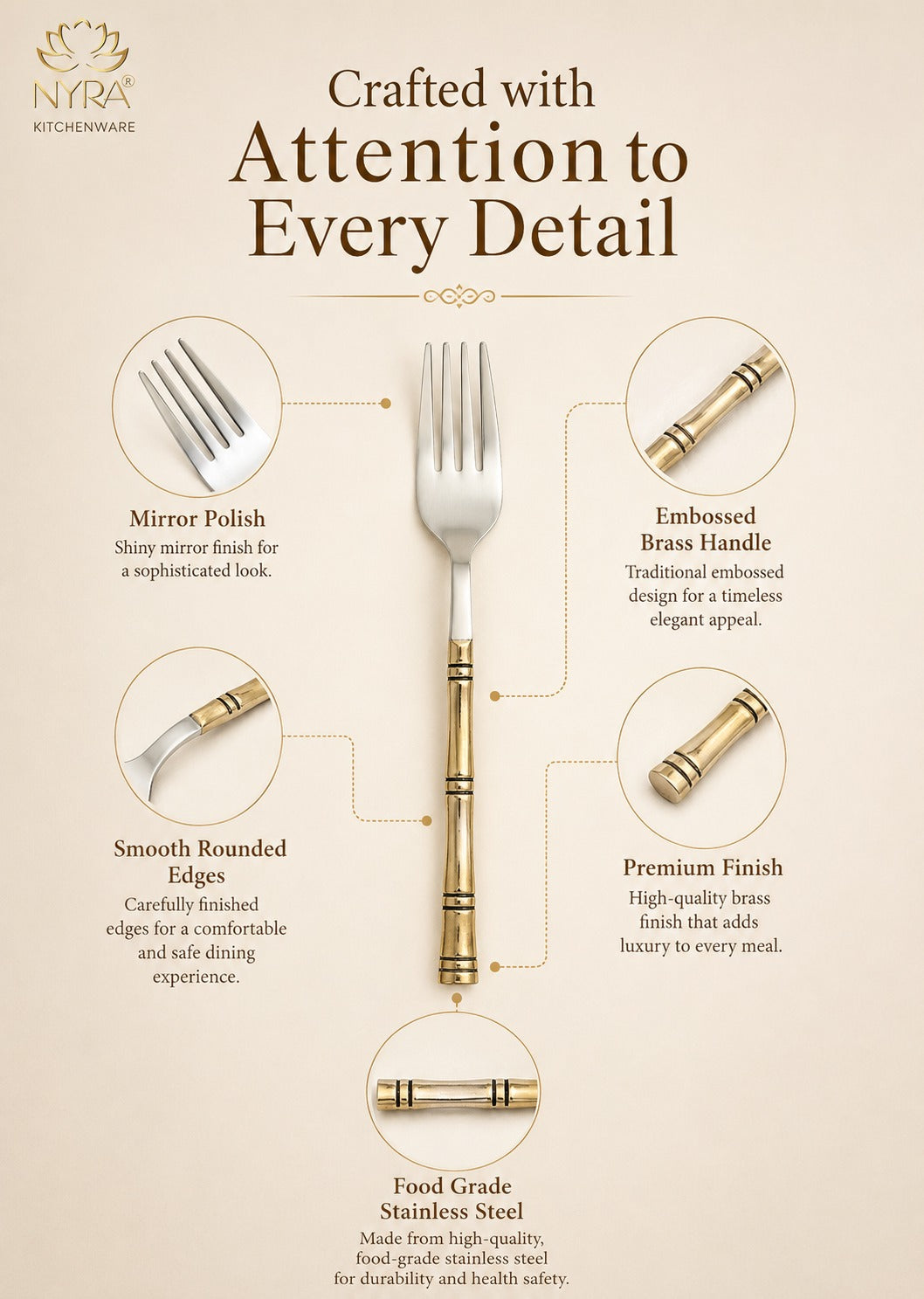 Stainless Steel Brass Traditional Cutlery Set of 15 Pcs