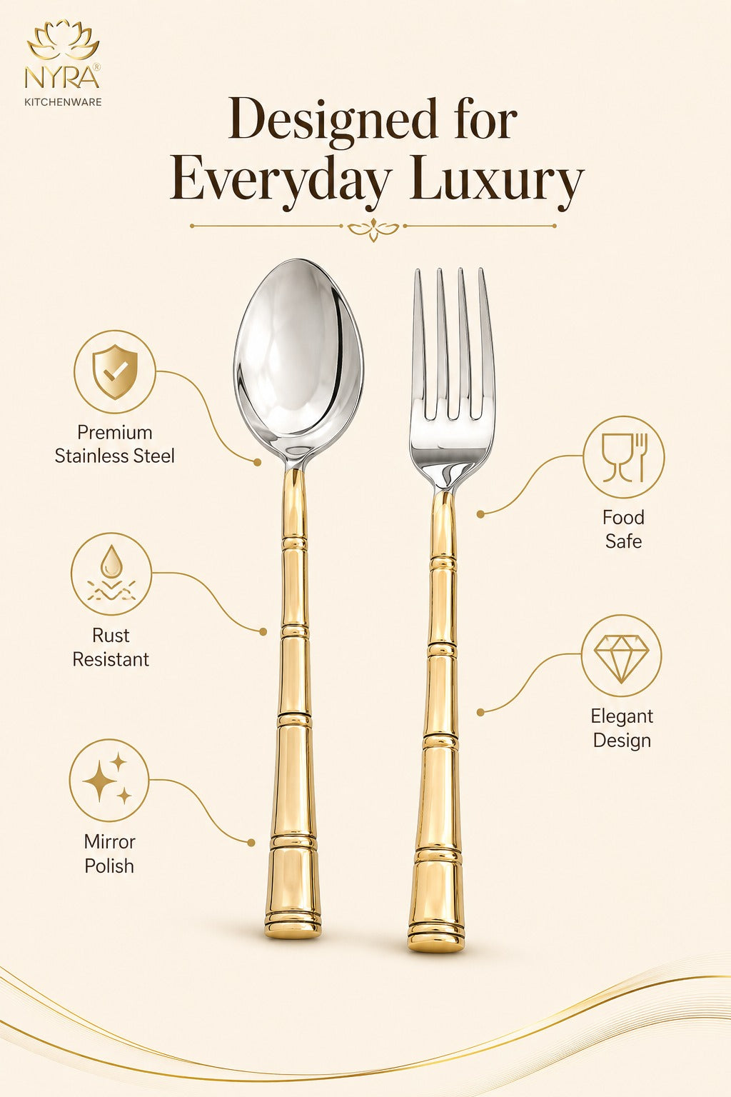 Stainless Steel Brass Traditional Cutlery Set of 15 Pcs