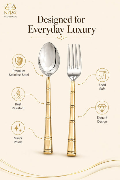 Stainless Steel Brass Traditional Cutlery Set of 15 Pcs