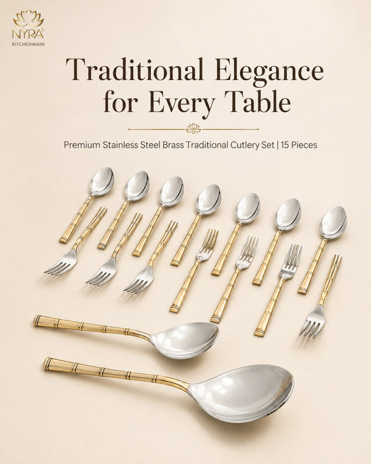 Stainless Steel Brass Traditional Cutlery Set of 15 Pcs