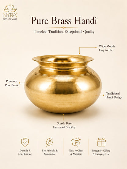 Pure Brass Handi (Peetal Pot) with Smooth Finish | Elegant Serving & Cooking Vessel