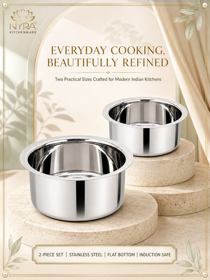 Induction Compatible Stainless Steel Tope Set (2 Pcs) | Heavy Gauge Flat Bottom