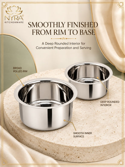 Induction Compatible Stainless Steel Tope Set (2 Pcs) | Heavy Gauge Flat Bottom