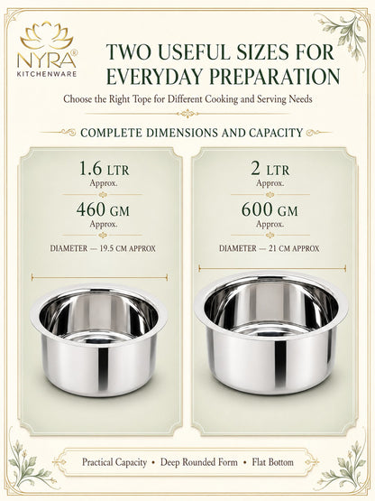 Induction Compatible Stainless Steel Tope Set (2 Pcs) | Heavy Gauge Flat Bottom