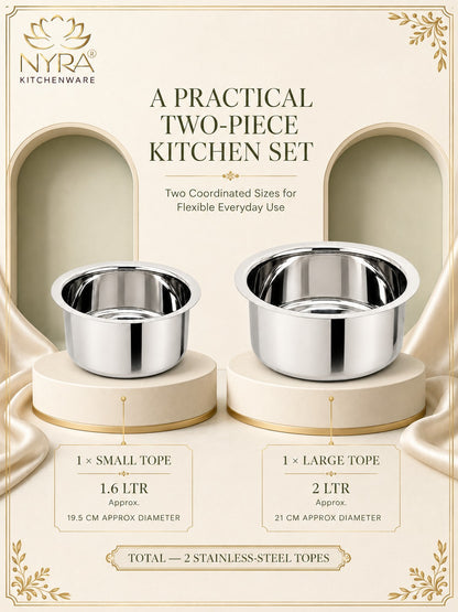 Induction Compatible Stainless Steel Tope Set (2 Pcs) | Heavy Gauge Flat Bottom
