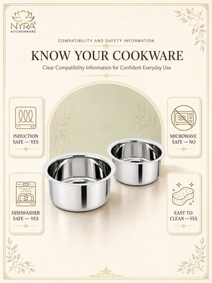 Induction Compatible Stainless Steel Tope Set (2 Pcs) | Heavy Gauge Flat Bottom