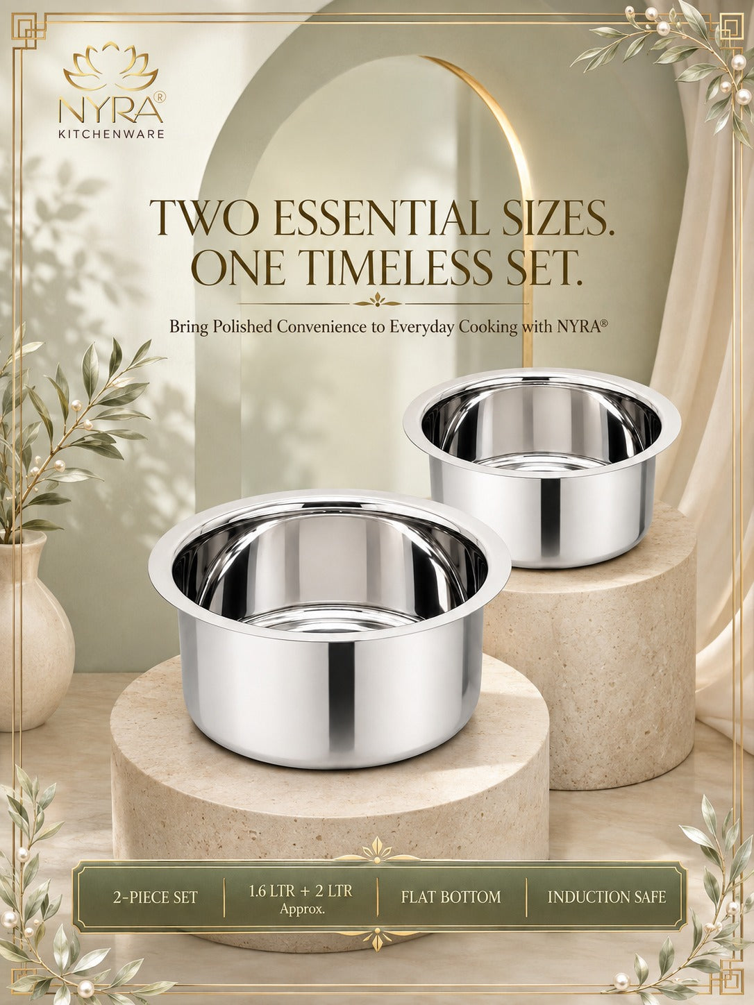 Induction Compatible Stainless Steel Tope Set (2 Pcs) | Heavy Gauge Flat Bottom