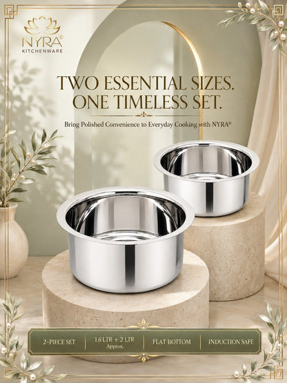 Induction Compatible Stainless Steel Tope Set (2 Pcs) | Heavy Gauge Flat Bottom