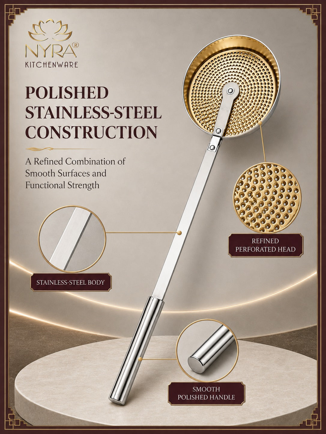Stainless Steel Deep Fry Skimmer / Jhara | Long Handle Wire Strainer for Frying