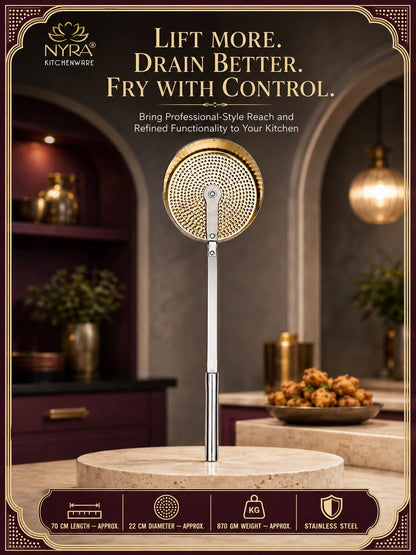 Stainless Steel Deep Fry Skimmer / Jhara | Long Handle Wire Strainer for Frying