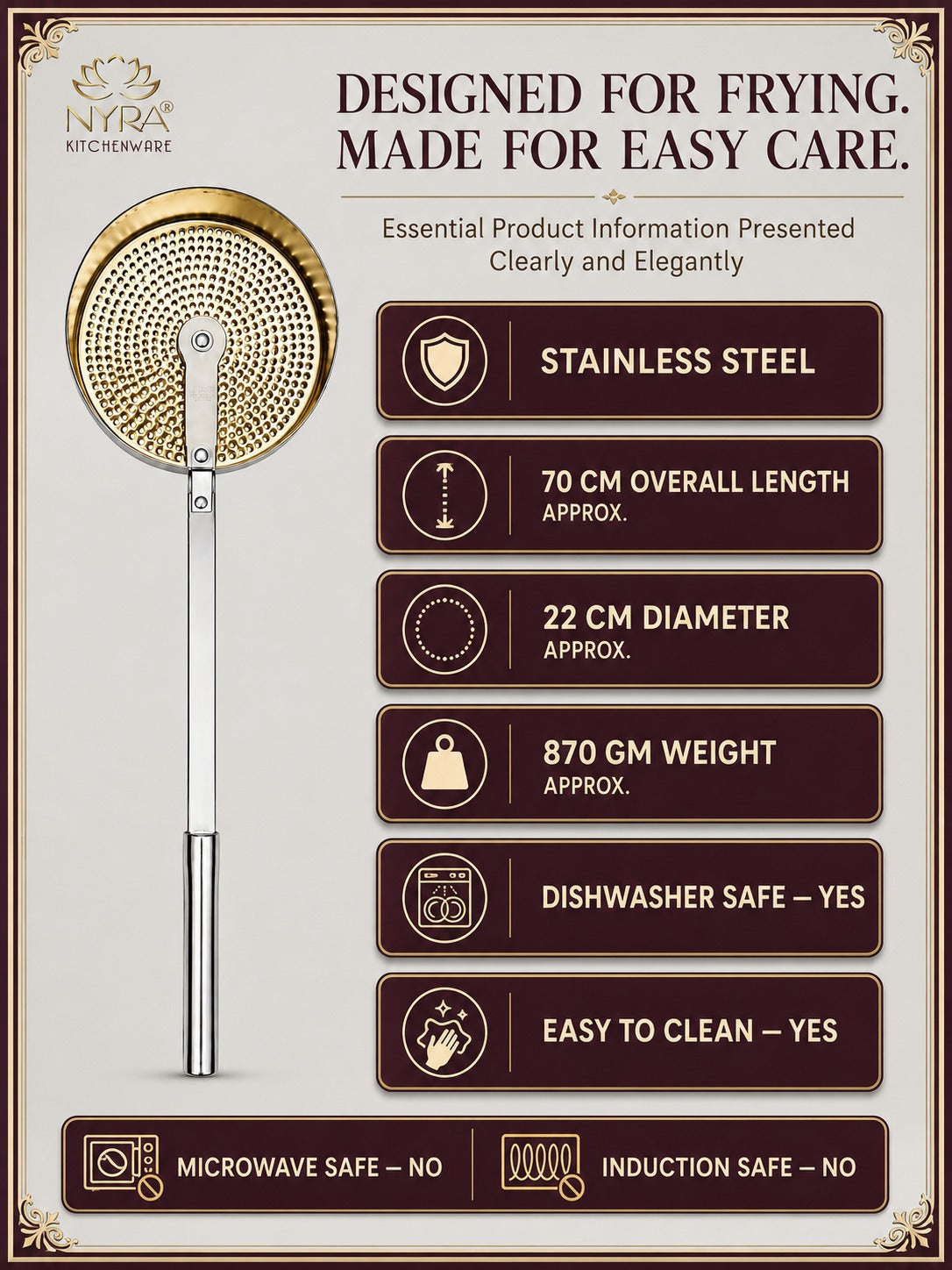 Stainless Steel Deep Fry Skimmer / Jhara | Long Handle Wire Strainer for Frying