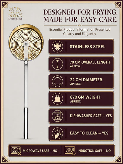 Stainless Steel Deep Fry Skimmer / Jhara | Long Handle Wire Strainer for Frying