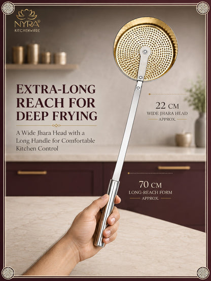 Stainless Steel Deep Fry Skimmer / Jhara | Long Handle Wire Strainer for Frying