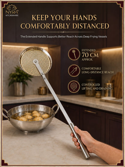 Stainless Steel Deep Fry Skimmer / Jhara | Long Handle Wire Strainer for Frying