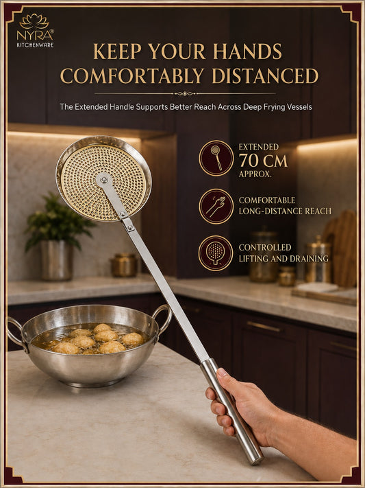 Stainless Steel Deep Fry Skimmer / Jhara | Long Handle Wire Strainer for Frying