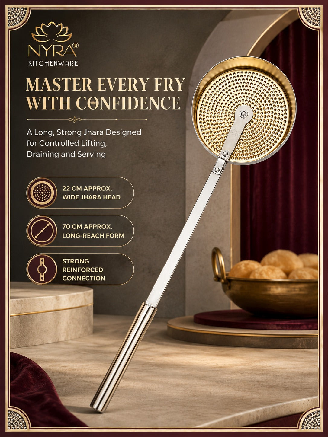 Stainless Steel Deep Fry Skimmer / Jhara | Long Handle Wire Strainer for Frying
