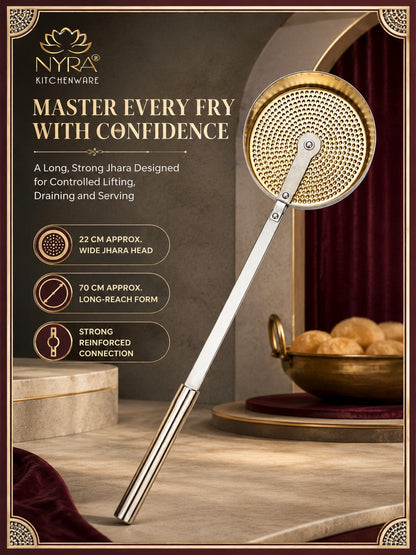 Stainless Steel Deep Fry Skimmer / Jhara | Long Handle Wire Strainer for Frying