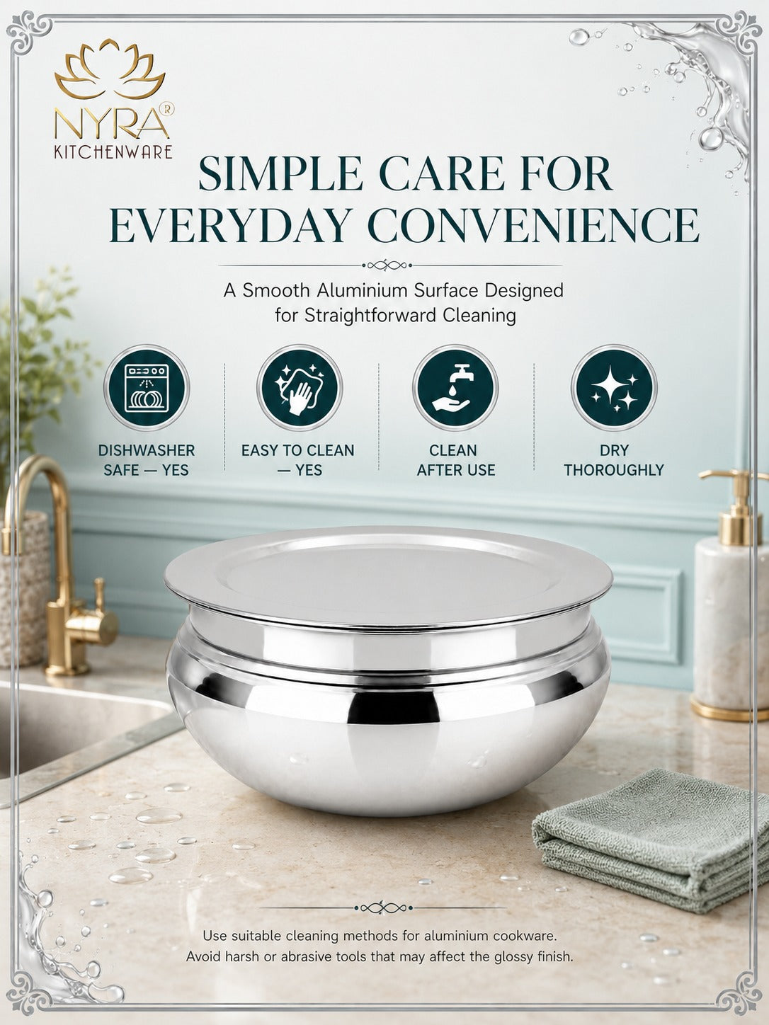 Aluminum Handi with Lid - Glossy Finish Cooking Pot - 4 Sizes