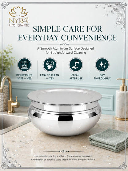 Aluminum Handi with Lid - Glossy Finish Cooking Pot - 4 Sizes